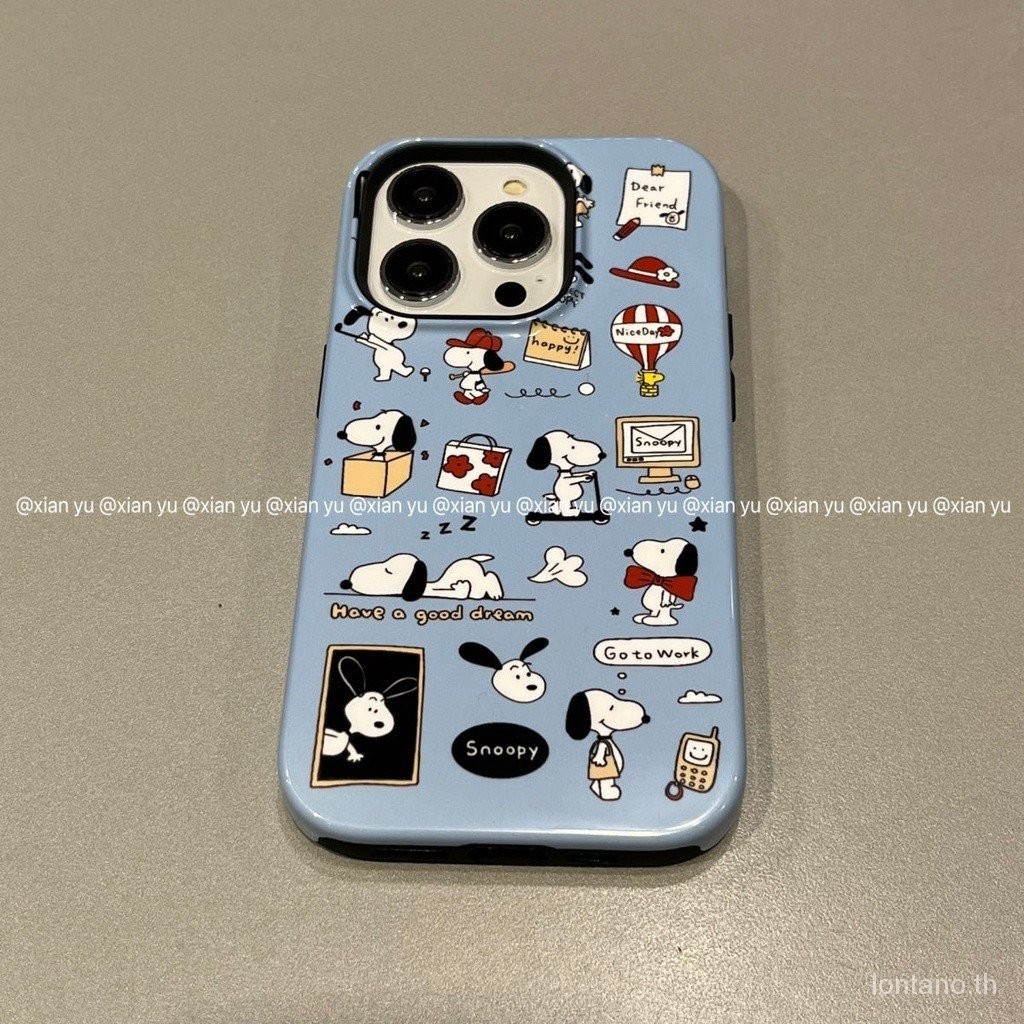 การ์ตูน Snoopy เคสโทรศัพท์แบบแข็งสําหรับ iPhone 14Promax 13 12 15 two-in-one 11 GVU6