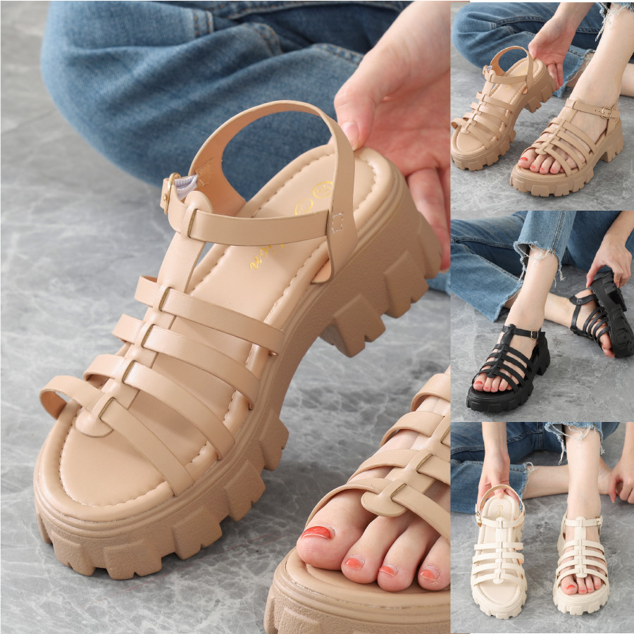 รองเท้ารัดส้น รองเท้าแบบสายถัก แบบสวม พื้นสูง7cm แถมกล่องใส่รองเท้า หนังนิ่มใส่สบายเท้า #sy169