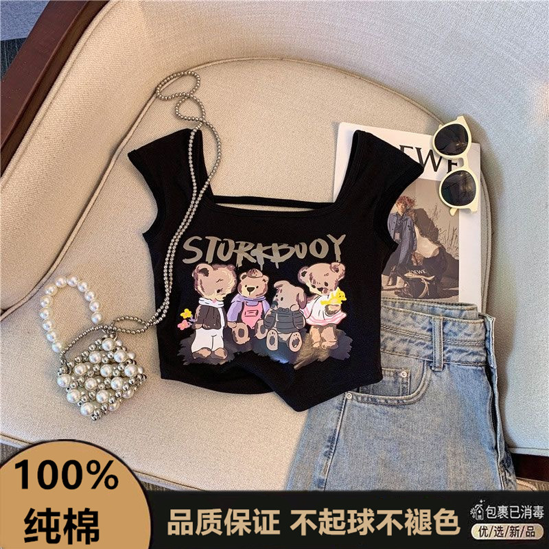 เสื้อสายเดี่ยวเด็กผู้หญิงเด็กผู้หญิงเด็กผู้หญิงผ้าฝ้ายแท้การ์ตูนพิมพ์เสื้อครอป