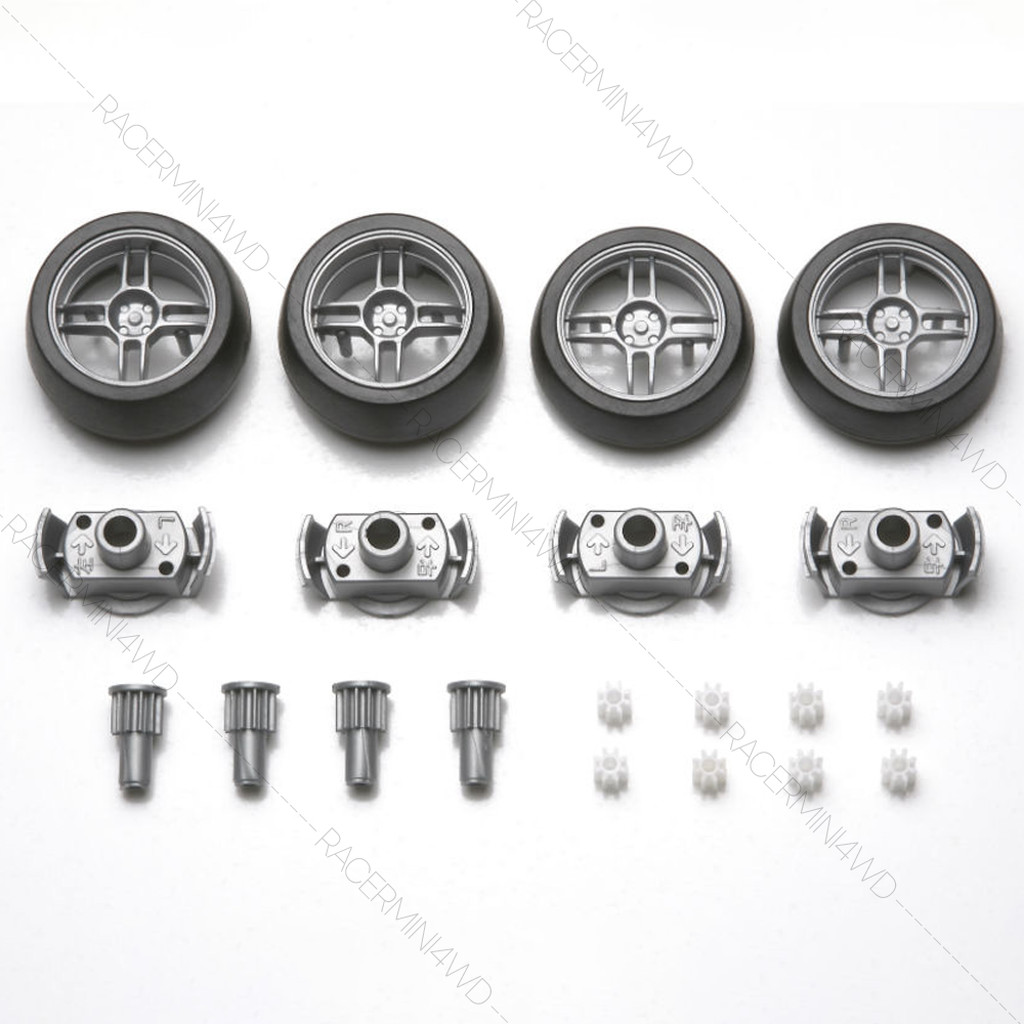 TAMIYA 15387 GP.387 Large Dia. 1-Way Wheels WT w/Offset Tread Tires ชุดแต่งมินิโฟร์วีลทามิย่าแท้
