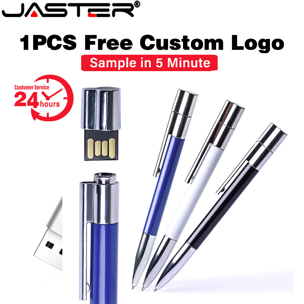 JASTER USB 2.0 ใหม่โลหะสีน้ําเงิน Pendrive 128GB พลาสติกฟรีโลโก้ที่กําหนดเองแฟลชไดรฟ์ 32GB ความจุจริง Stick 16GB U Disk 8GB Memory Stick 4GB อุปกรณ์จัดเก็บข้อมูล