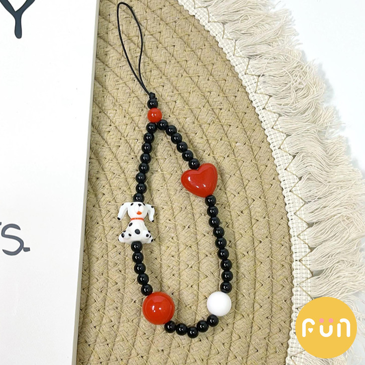คุณภาพสูงน่ารัก Dalmatian สุนัข Red Love Heart ลูกปัด Handmade โทรศัพท์ Chain สายรัดข้อมือพวงกุญแจ Charm Chain String แขวนสายไฟกระเป๋าตกแต่งจี้ - รูปที่ 4