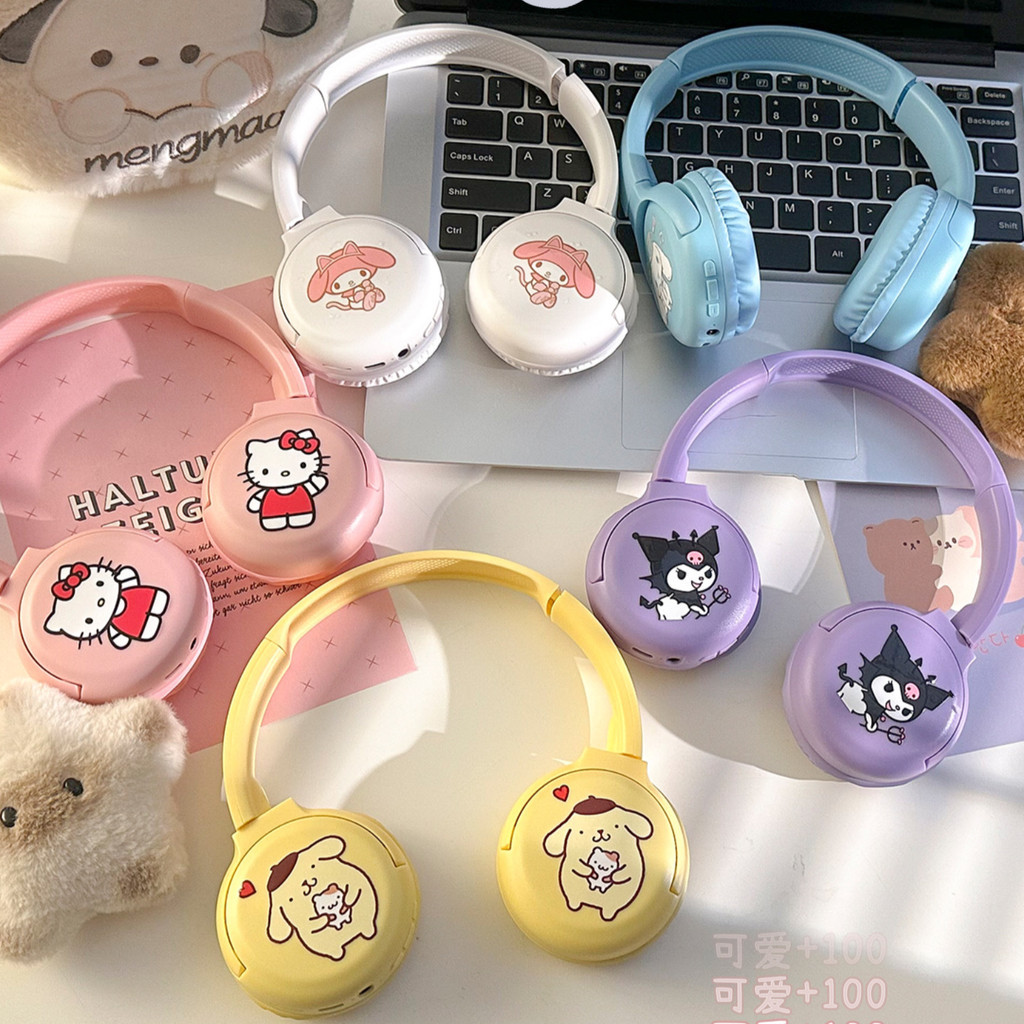 2024 ใหม่น่ารัก Sanrio หูฟังบลูทูธ Headworn ไร้สาย Kuromi การ์ตูนเด็กหูฟัง