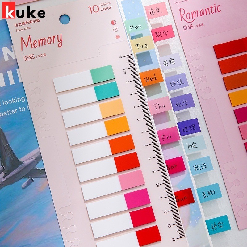 200 ชิ้นนํากลับมาใช้ใหม่ Writable Key Points ป้ายแผ่นบันทึก/นักเรียนกาวตนเอง Sticky Notes/DIY Bookmarking Tab Strip School Office Gadget/สีสันโปร่งใส Index Tab พร้อมไม้บรรทัด