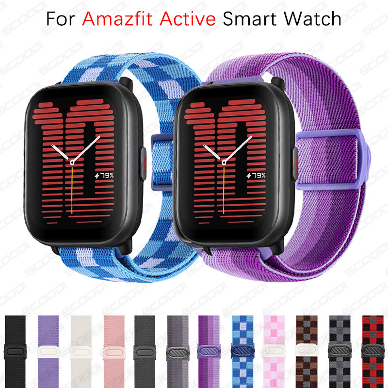 ปรับไนล่อนยืดหยุ่นคาร์บอนแถบสายนาฬิกาหัวเข็มขัดสำหรับ Amazfit Active / Active 2 สมาร์ทนาฬิกาสร้อยข้อมือยืดหยุ่นสายปรับ