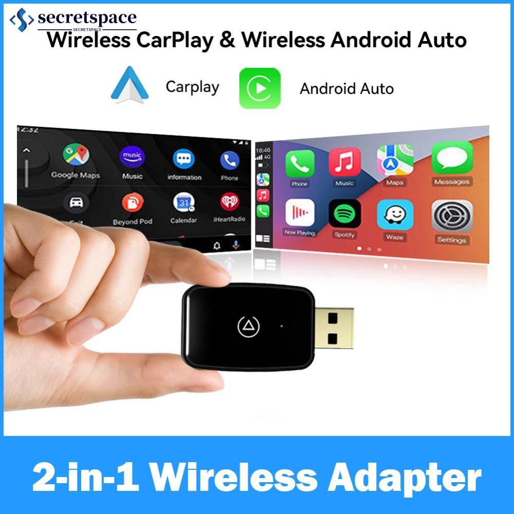 Secretspace Mini 2 in 1 USB Wireless Carplay Adapter สําหรับ iOS และ Android Auto Smart Box Plug and