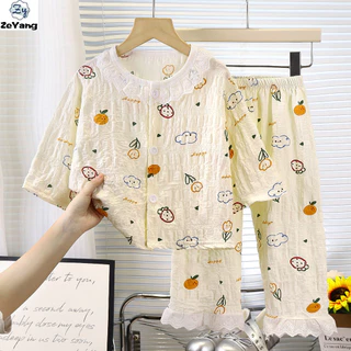 [ZY] 70-150พร้อมสต็อกเด็กเวลาผ้าฝ้ายเสื้อผ้าบ้านลูกไม้เครื่องปรับอากาศเสื้อผ้าหญิงเด็กชุดลําลองชุดนอนแฟชั่นเด็กเสื้อผ้าอย่างรวดเ