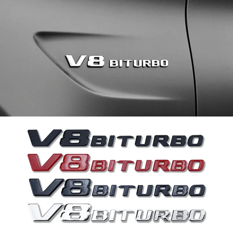 V8 BIRTUBURBO ตัวอักษรโลโก้รถด้านข้าง Wing Fender ป้ายสัญลักษณ์สติกเกอร์สําหรับ Mercedes Benz C63S C