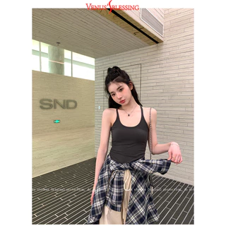 2 IN1 BRA-Top คุณภาพสูงสาวร้อน I-line Vest พร้อมสายคล้องไหล่บางผู้หญิงพร้อมแผ่นรองหน้าอกความงามกลับด้านบน