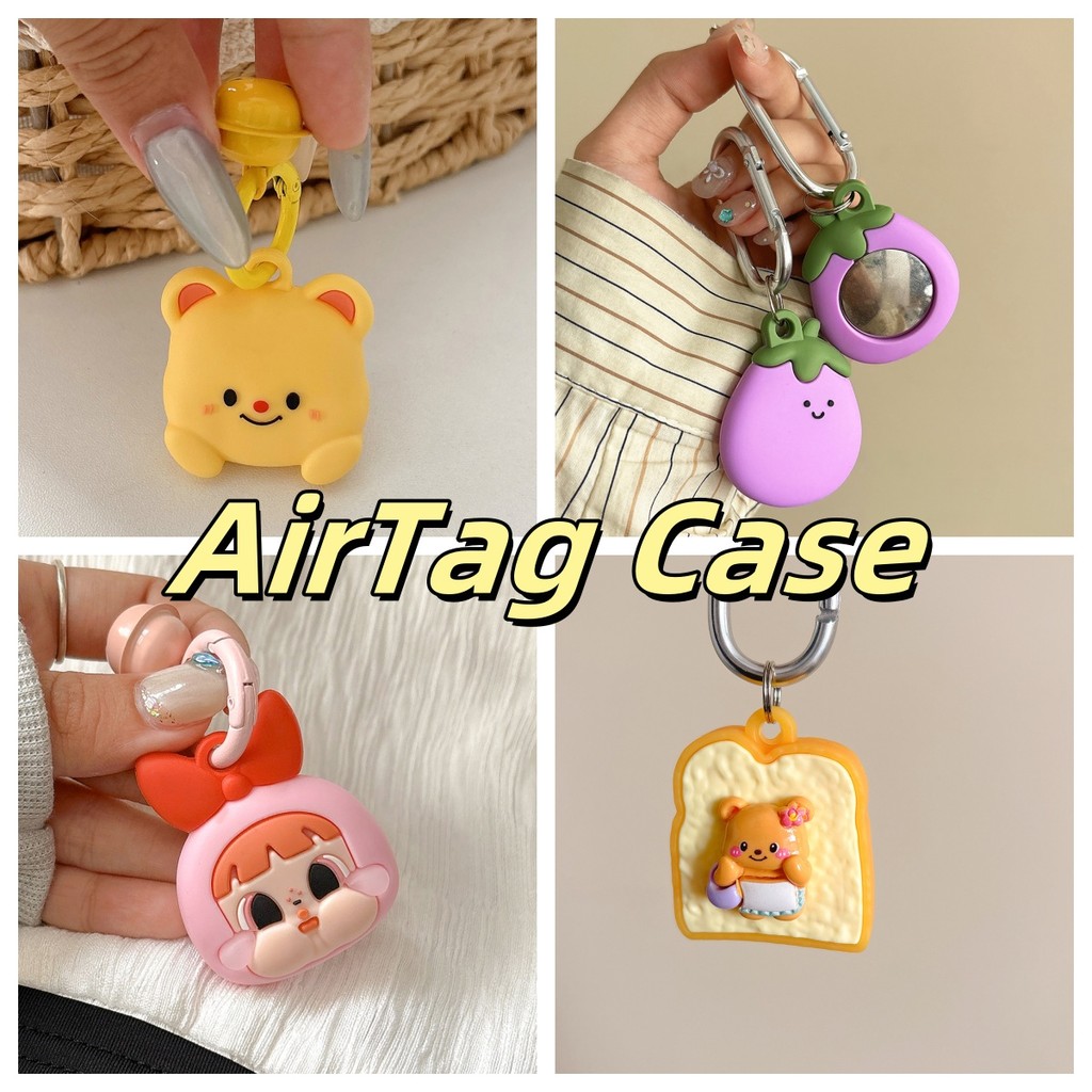 เคสสําหรับ AirTag พร้อมพวงกุญแจ Small Bell Apple ITag GPS Case Anti-Fall Anti-Loss พร้อมตะขอน่ารักการ์ตูนหมี JellyC มะเขือยาว
