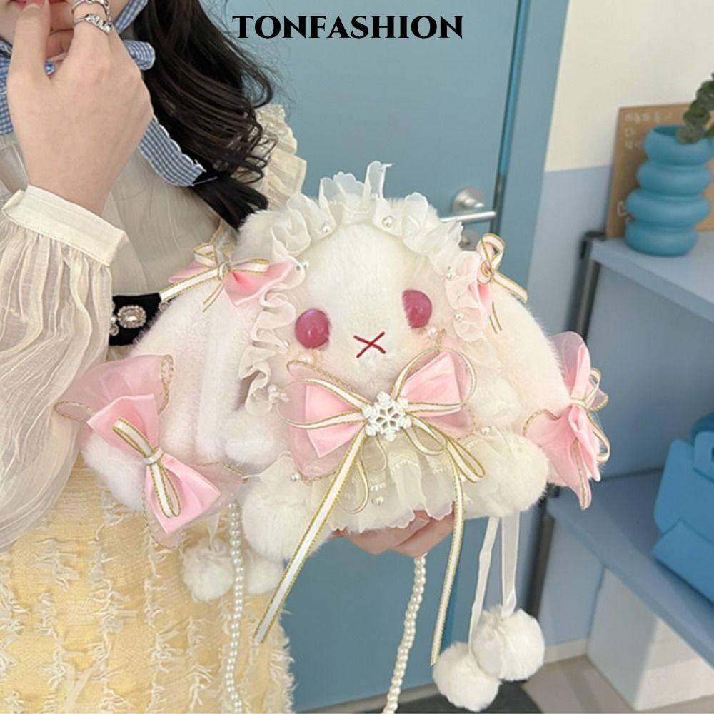 กระเป๋าตุ๊กตา TONFASHION, กระเป๋าสะพายเจ้าหญิง Kawaii, Bunny Pearl Chain กระเป๋าสะพายข้างกระต่ายหูยาว