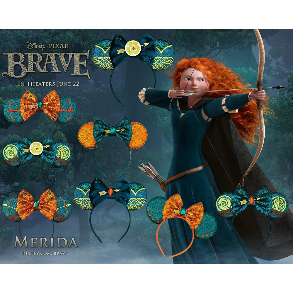 Pixar Animation Studio Disney Princess หู Brave Headbands ผู้หญิง Archer Merida Hairbands สาวเลื่อมโ