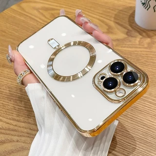 หรูหราชุบแม่เหล็กโปร่งใสเคสโทรศัพท์เข้ากันได้สําหรับiPhone 17 16 15 14 13 12 11 Pro Max Air XR 7 8 Plusไร้สายชาร์จนุ่มกันกระแทกเคสโทรศัพท์ใสฝาหลังAes
