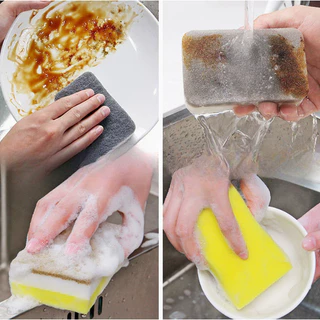 3/6/12PCS ทําความสะอาดสองด้าน Spongs ครัวเรือน Scouring Pad ครัวเช็ดฟองน้ําล้างจานผ้าจานทําความสะอาดผ้าเช็ดตัวอุปกรณ์เสริม