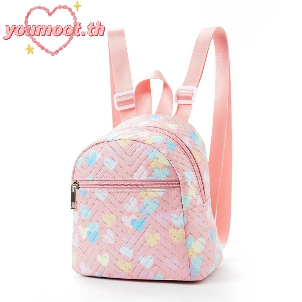 Youmoot กระเป๋าเป้สะพายหลัง หนัง PU ใบใหญ่ จุของได้เยอะ พิมพ์ลายหัวใจ สีชมพู สําหรับเดินทาง