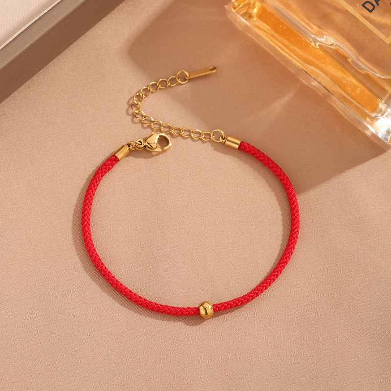 Ht One Golden Bean สร้อยข้อมือเหล็กไทเทเนียมผู้ชายผู้หญิง Influencer สแตนเลสสีแดง String Transfer ลูกปัด Benming ปีสร้อยข้อมือ - รูปที่ 3