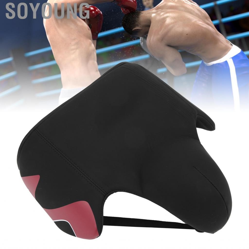 Soyoung Men Groin Guard Protector สำหรับการชกมวยง่ายต่อการปรับ jockstrap หน้าท้องด้วยการป้องกันช่องระบายอากาศ (สีแดง)