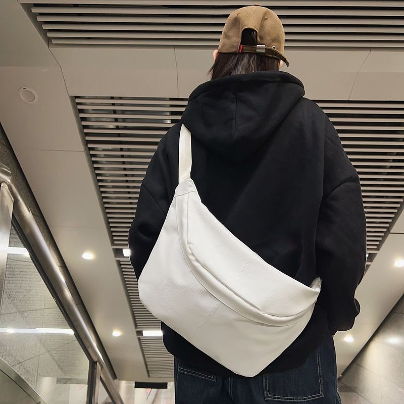 Street Wear Messenger Bag Mens Bag Casual Chest Bag Shoulder Bag Sports Dumpling Bag Female PU Leather Large Capacity Shoulder Bag Commuter Bag 3.11 a