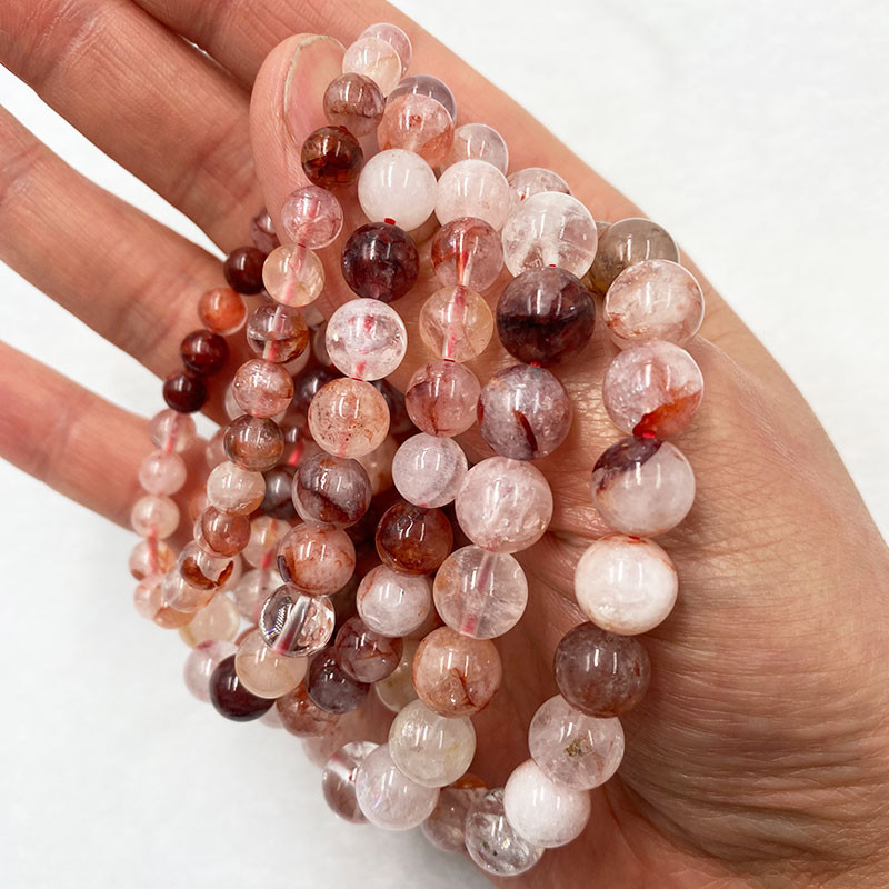 Fire Quartz สร้อยข้อมือธรรมชาติ Multi-inclusions คริสตัลกําไลข้อมือ 6 มม.8 มม.10 มม.สร้อยข้อมือลูกปัด Jewellry