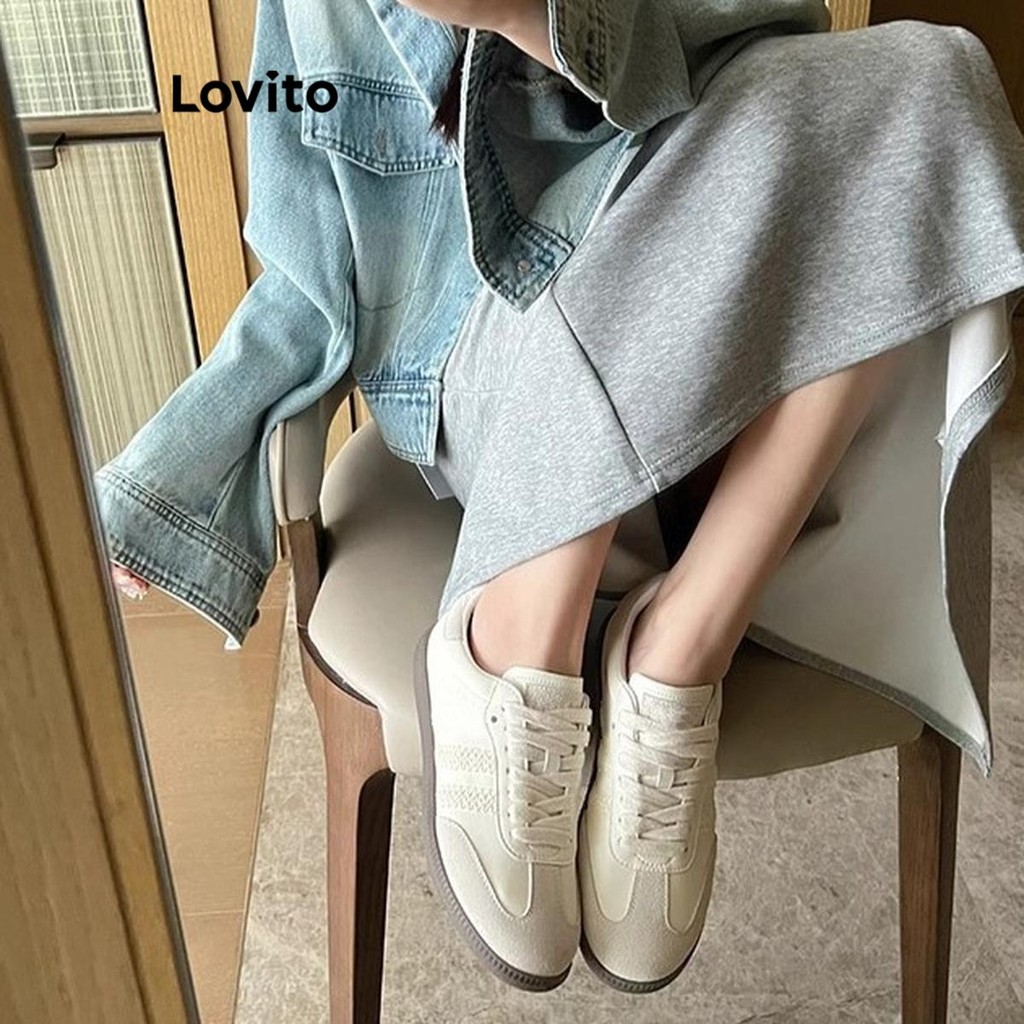 Lovito รองเท้าผ้าใบเย็บลูกไม้ธรรมดาสำหรับผู้หญิง LFA43680