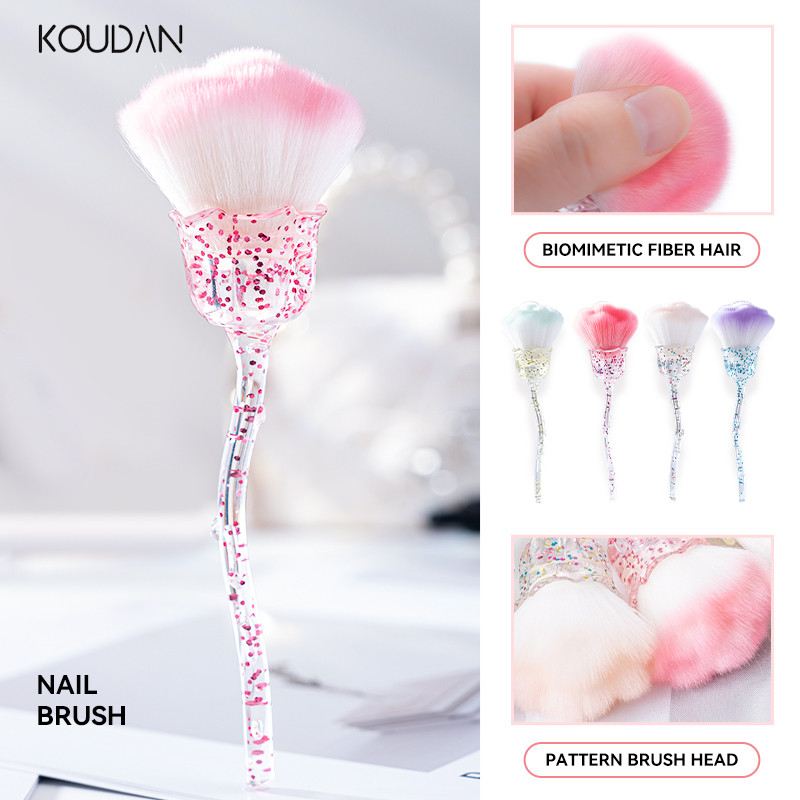 แปรงเล็บทําความสะอาดเล็บเครื่องมือทําเล็บ แปรงเลื่อม แปรงปัดฝุ่น Make Up Rose Shape สีชมพู KOUDAN