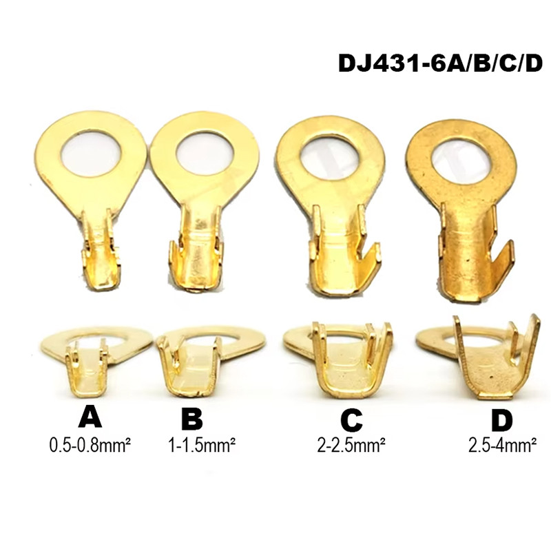 50PCS แหวนทองแดง Terminal Non-ฉนวนทองแดงแหวน Lugs เปิด Barrel ลวด Crimp Connectors DJ431 6.2 มม.สําหรับ 0.5-4mm2