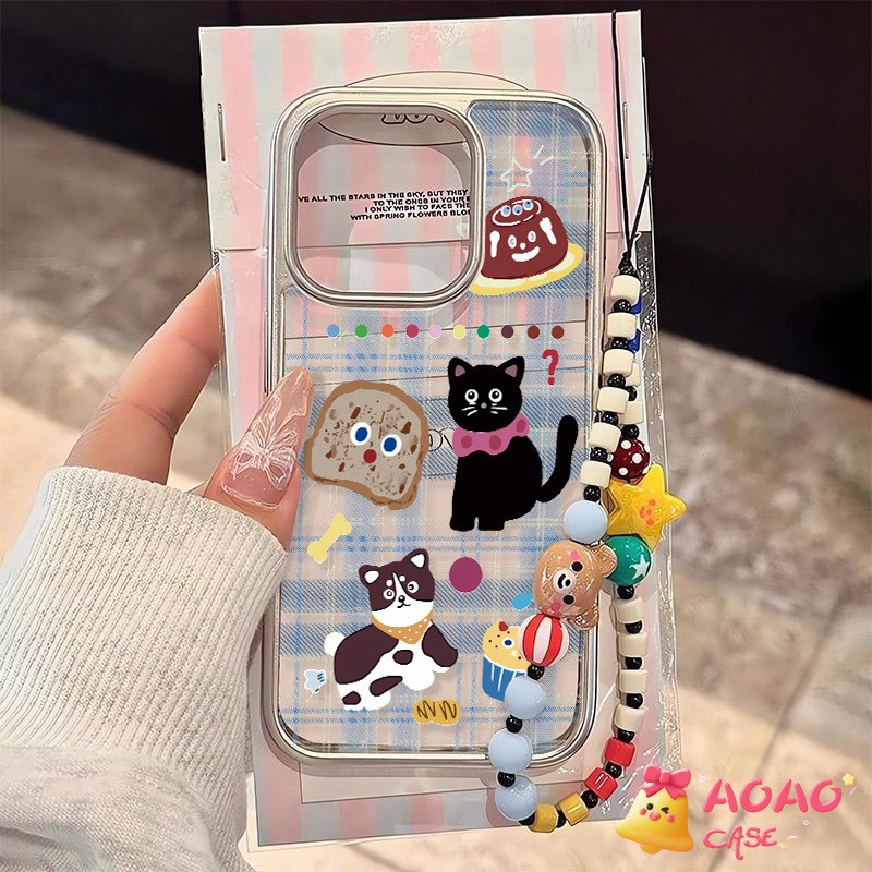 เคสไอโฟน 15 สำหรับ iPhone 11 16 15 13 14 12 Pro Max 7 8 16 14 15 Plus XR X XS MAX ฝาสร้อยข้อมือโปร่งใสลูกสุนัขตลก