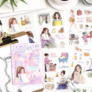 Journamm 20 แผ่นน่ารักสาวสติกเกอร์ PET สติกเกอร์หนังสือสร้างสรรค์กาว Diy Hand Made ตกแต่ง Junk Journal Scarpbook สติกเกอร์