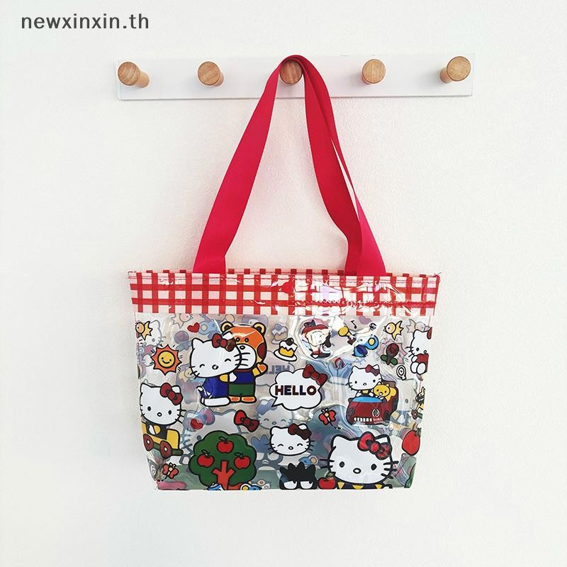 ^N^ Hello Kitty กระเป๋าถือโปร่งใสสตรอเบอร์รี่หมี PVC กระเป๋าสะพายกันน้ําความจุขนาดใหญ่กระเป๋าชายหาดว่ายน้ํากระเป๋าแบบพกพา {T}