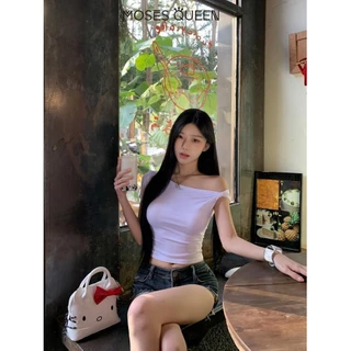 MOSESQUEEN เสื้อเบลาส์สไตล์คอเฉียงและดีไซน์เปิดไหล่ - แฟชั่นผู้หญิง #62823