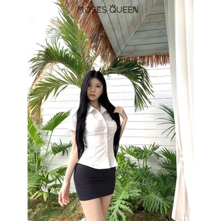 MOSESQUEEN เซ็กซี่หน้าอก เอว รูป เสื้อแขนสั้น ผู้หญิง 2025 ฤดูร้อน อารมณ์ ปก จีบ บริสุทธิ์ ความต้องการ เครื่องเทศ สาว สูงสุด #62892
