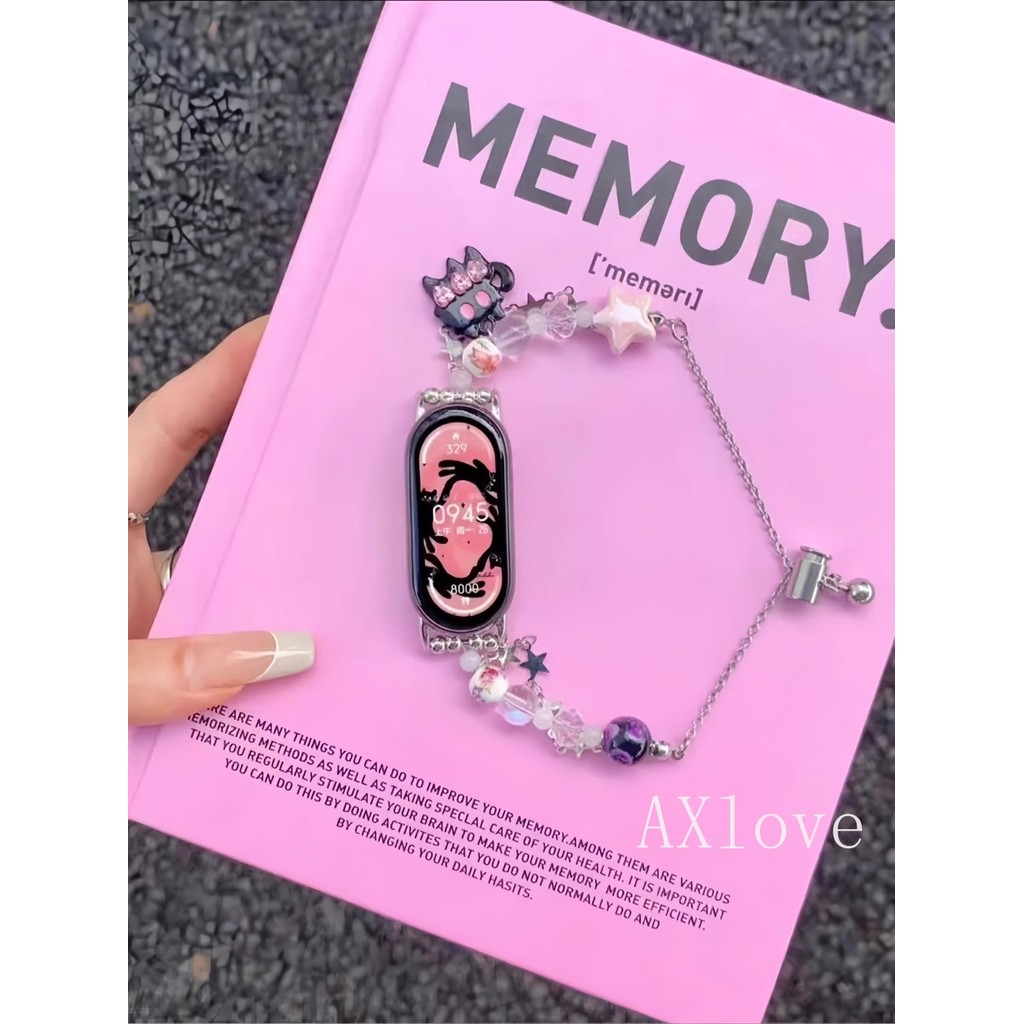 สร้อยข้อมือสําหรับ Mi Band 8 9 7 Pro 6 5 4 3 สําหรับ Xiaomi Band 9 8 Active สายรัดข้อมือเครื่องประดับลูกปัดคริสตัล Agate น่ารัก Charms - รูปที่ 6