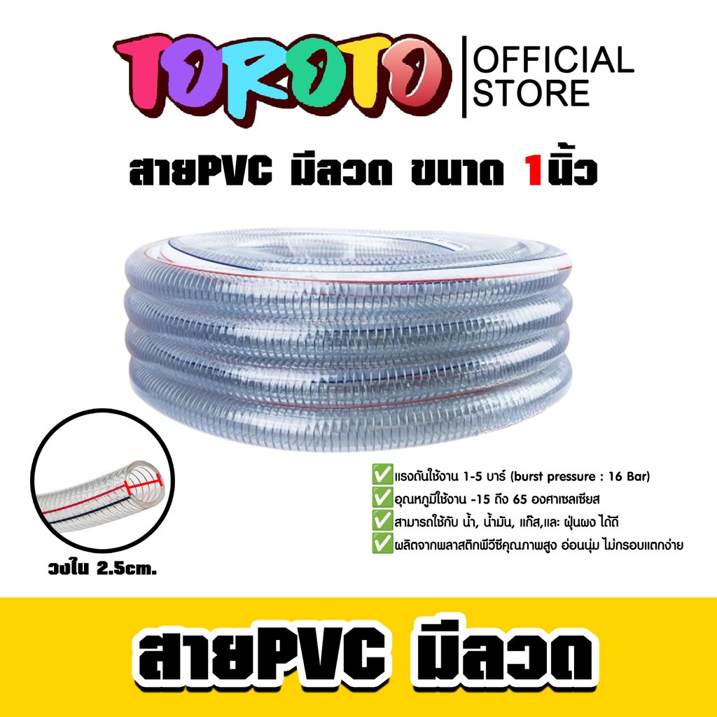สายPVC มีลวด ขนาด 1นิ้ว แบ่งขาย 1 เมตร ตรา SUPER (วงใน 2.5cm.) สายยางไส้ลวด สายพีวีซี สายส่งแก๊ส สายส่งน้ำมัน คงทน