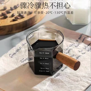 แก้วตวง แก้วช็อต ด้ามจับไม้ทรงหกเหลี่ยม ทนความร้อนได้สูง ขนาด 120 ml