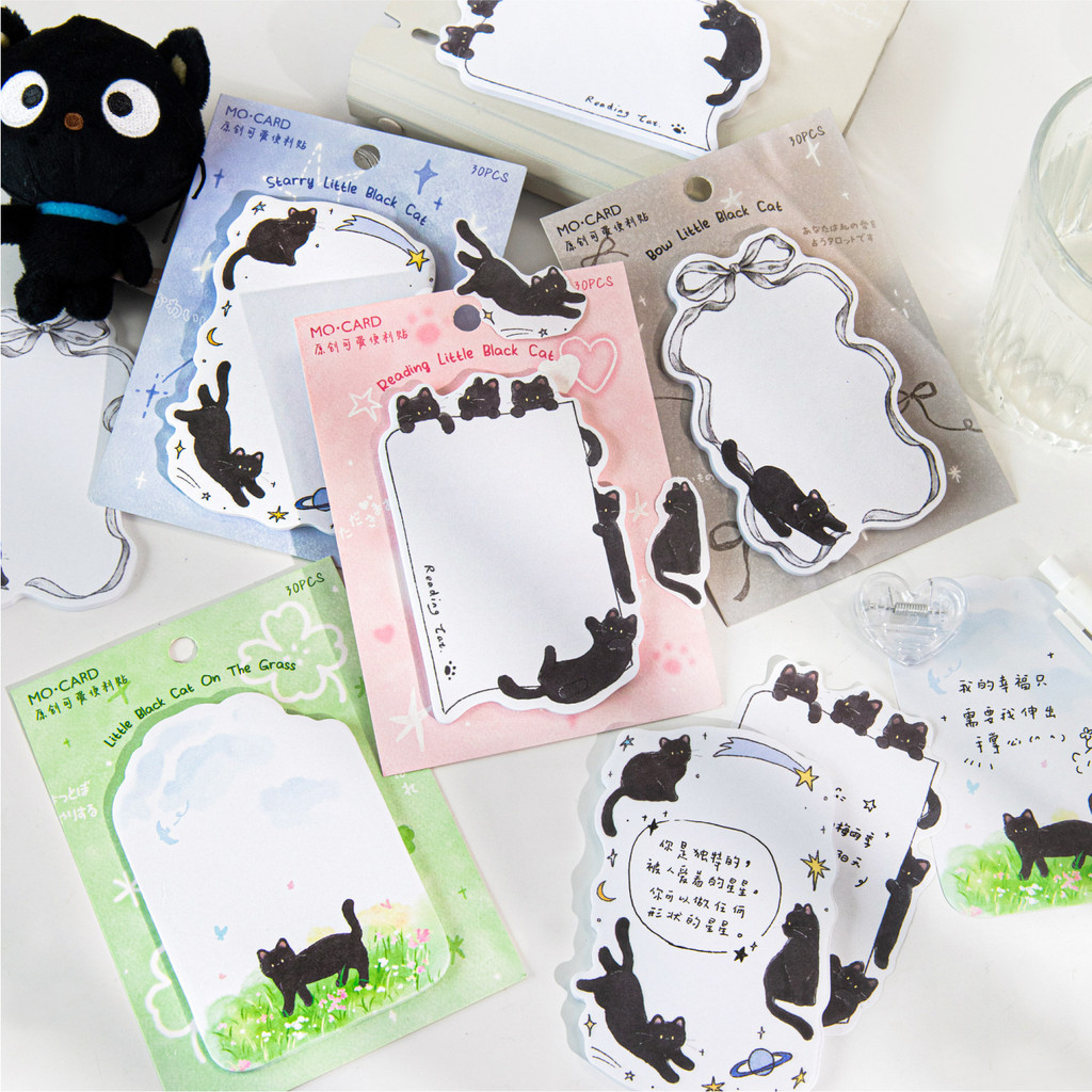ไดลี่|30แผ่นเล็กๆน้อยๆแมวดําไดอารี่เหนียวบันทึกน่ารักมือวาดภาพประกอบสํานักงานนักเรียนผนังข้อความหมายเหตุกระดาษคู่มือภูมิทัศน์ฐานตกแต่งสติกเกอร์คู่มือสติ