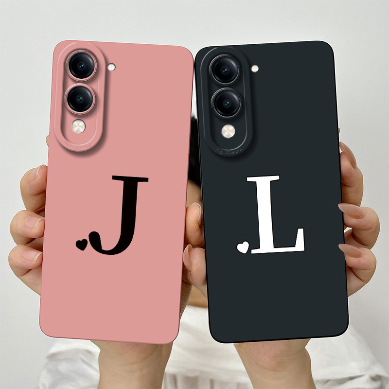 ปลอกสําหรับ Vivo Y29s Y04 เคสโทรศัพท์ซิลิโคนอ่อนนุ่มน่ารักตัวอักษรเริ่มต้นกันกระแทกเลนส์กล้องฝาหลังป้องกัน