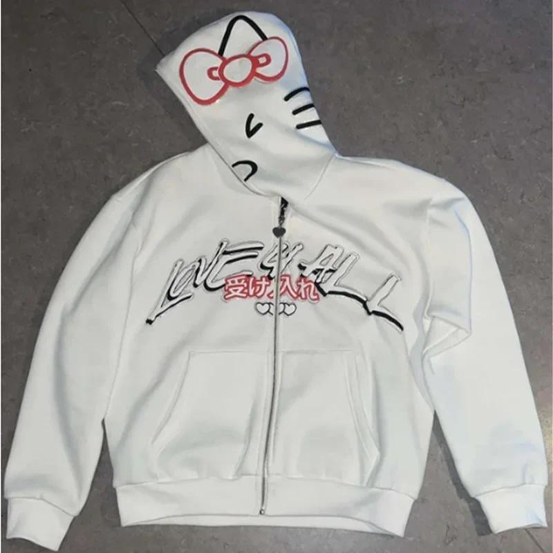 Harajuku พิมพ์ Streetwear ผู้หญิง INS Y2K Zip Up Hoodie Kawaii เสื้อกันหนาวแฟชั่นเสื้อลําลอง