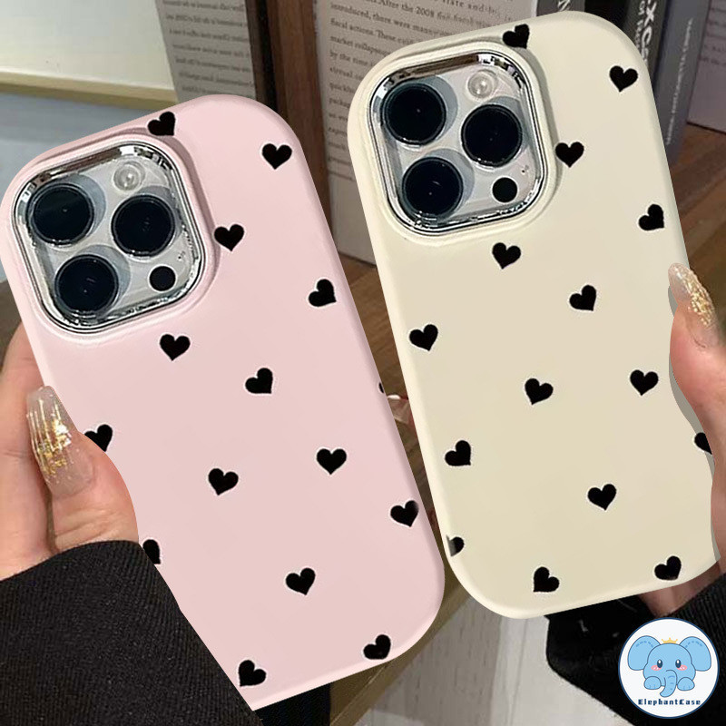 คู่รักที่เรียบง่ายหัวใจรักขนาดเล็กหรูหราชุบโลหะเลนส์นุ่ม Tpu ปก iPhone 11 XR 15 13 12 14 Pro Max 7 8 Plus X SE XS Max
