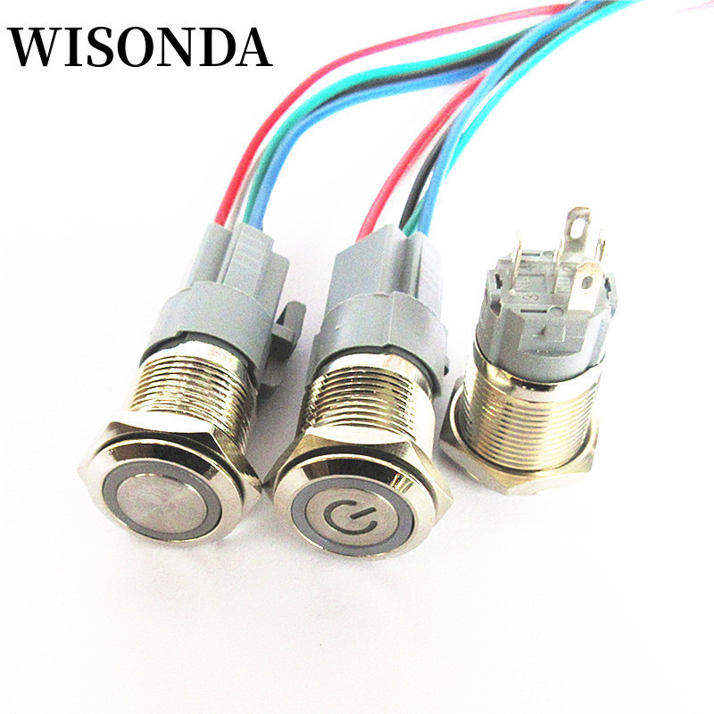 ปุ่มกดสวิตช์ไฟ Led 16 มม. กันน้ํา ไม่มีแผง NC PC 12v 220 v สําหรับรถยนต์