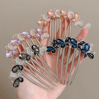 แฟชั ่ นเกาหลีโลหะเพทาย Hairpin Elegant Simple คลิปผม Curler ผม Bun อุปกรณ ์ เสริมผมสําหรับหญิงสาว