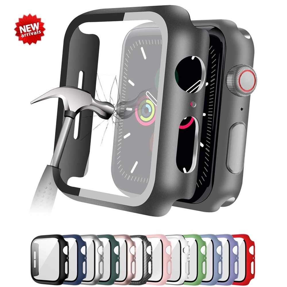กระจกนิรภัย และฝาครอบ สําหรับ Apple watch อุปกรณ์เสริม 45 มม. 41 มม. 44 มม. 40 มม. 42 มม. เคสป้องกันหน้าจอ Apple watch serie 9 4 5 6 SE 7 8