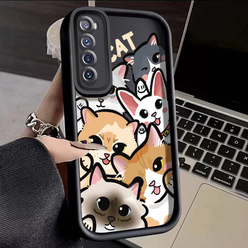 สําหรับ Huawei Nova 7 Pro Nova 7 SE Nova 5i Nova 4 Nova 3 เคสการ์ตูนแมวน่ารัก กันกระแทก เคสโทรศัพท์ซิลิโคน เคสรวมทุกอย่าง เลนส์กล้องนิ่ม