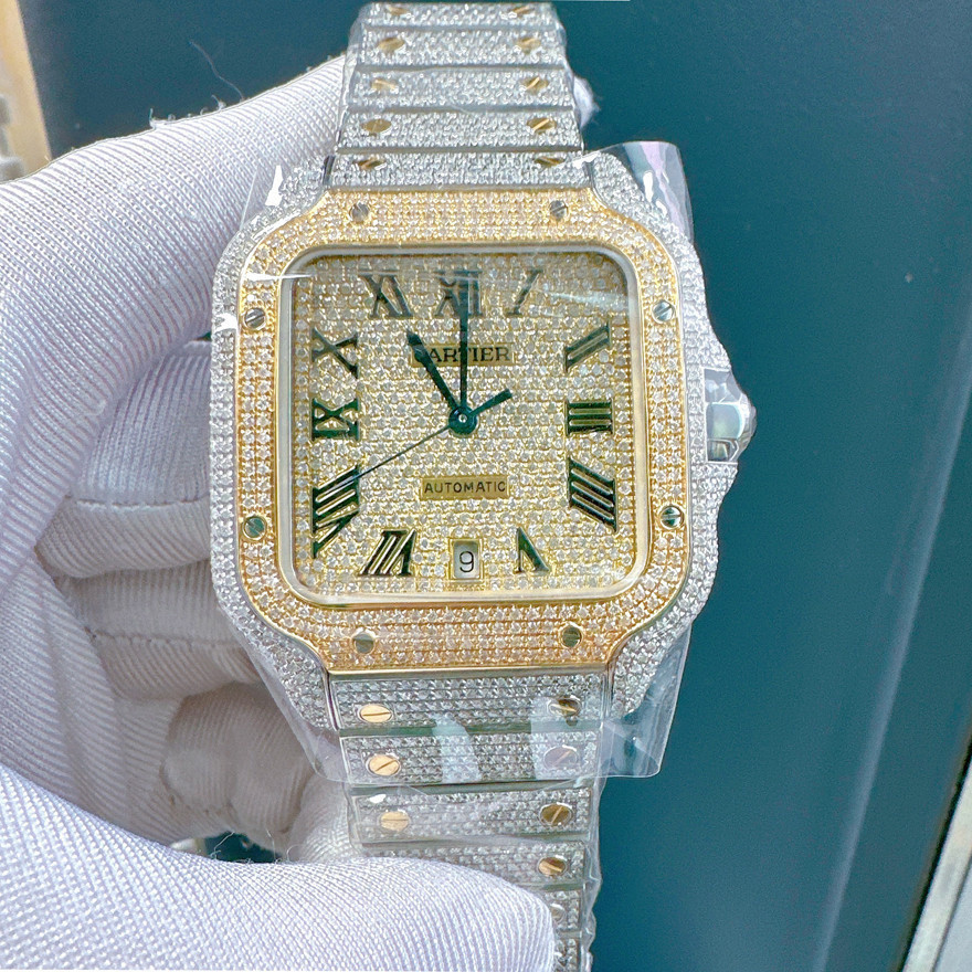 นาฬิกาขนาดใหญ ่ Mechanical CARTIER กลับเพชร Rose Gold Gypsophila CARTIER CARTIER นาฬิกาผู ้ ชาย Santos