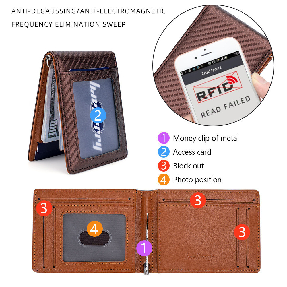 Baellerry กระเป๋าสตางค์ คาร์บอนไฟเบอร์ แถบทแยงมุม หลายช่อง แนวทะแยง RFID ป้องกันแม่เหล็ก สไตล์ยุโรป และสหรัฐอเมริกา สําหรับผู้ชาย