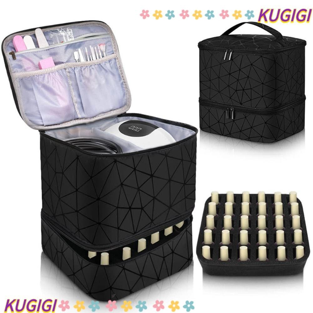 Kugigi กระเป๋าจัดระเบียบเล็บ 30 ช่อง กระเป๋าทําเล็บ ไนล่อน PU กระเป๋าถือ แบบมืออาชีพ พร้อมที่จับ สองชั้น กระเป๋าเครื่องสําอาง กระเป๋าเจลทาเล็บ
