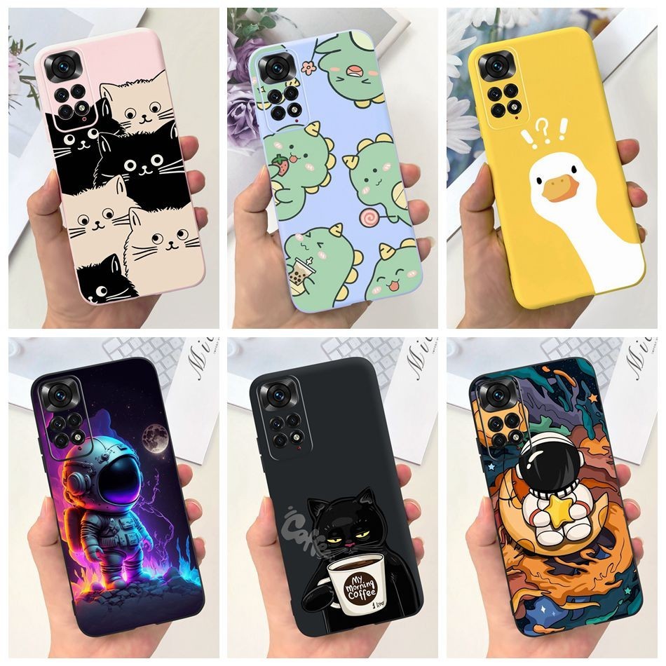 เคสโทรศัพท์มือถือ ซิลิโคนนิ่ม ลายการ์ตูนนักบินอวกาศ แมว ไดโนเสาร์น่ารัก สีแคนดี้ สําหรับ Xiaomi Redmi Note 11 Note 11s Note11 Pro 4G 5G