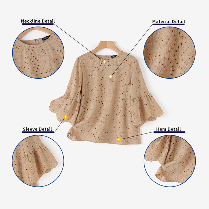 Zanzea เสื้อเบลาส์ลําลอง ผ้าฝ้าย แขน 3/4 คอกลม ปักลายลูกไม้ สไตล์เกาหลี สําหรับผู้หญิง - รูปที่ 6