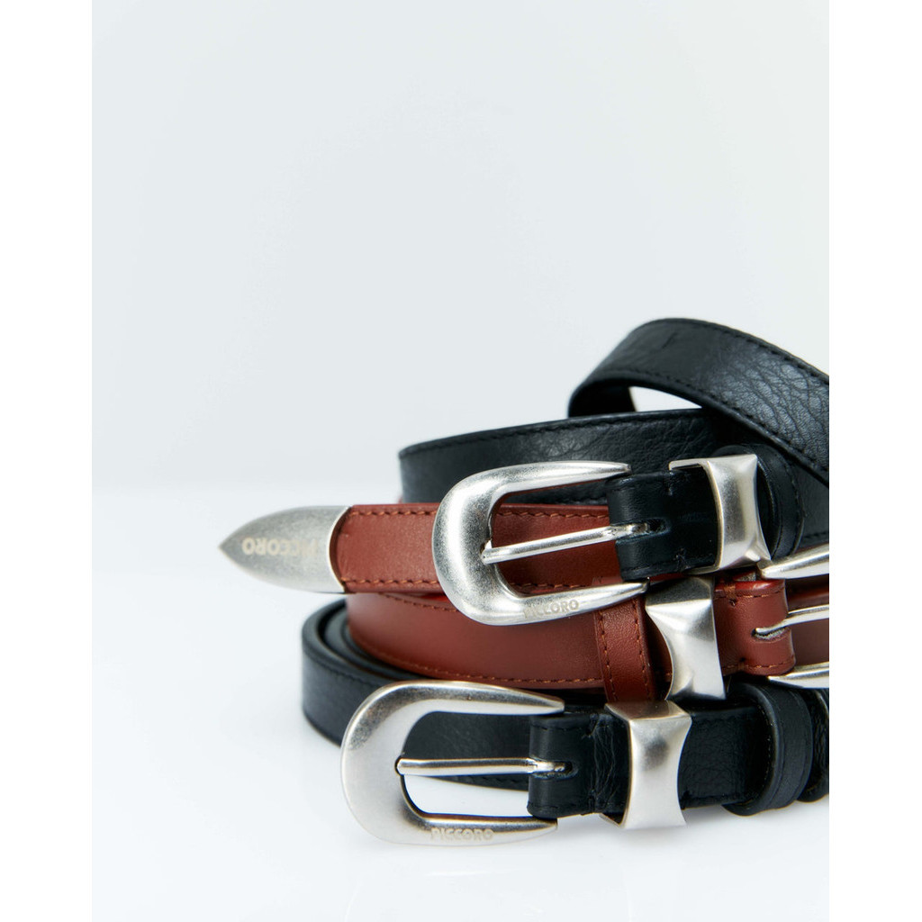 Piccoro - Slim Leather Belt เข็มขัดหนังแท้ หัวและปลายเข็มขัดโลโก้แบรนด์