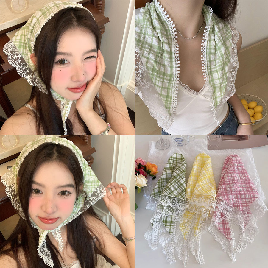 6 สีผู้หญิง Turban Head Kerchief Lattice Hair Bandana สามเหลี่ยม Headwear ผ้าพันคอผม