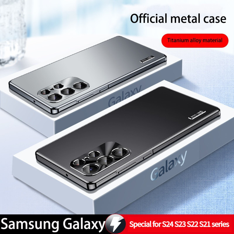 เคสโทรศัพท์มือถือ โลหะ ไทเทเนียมอัลลอย บางพิเศษ ป้องกันเลนส์กล้อง สําหรับ Samsung Galaxy S24 S23 S22 S21ultra S22 Plus